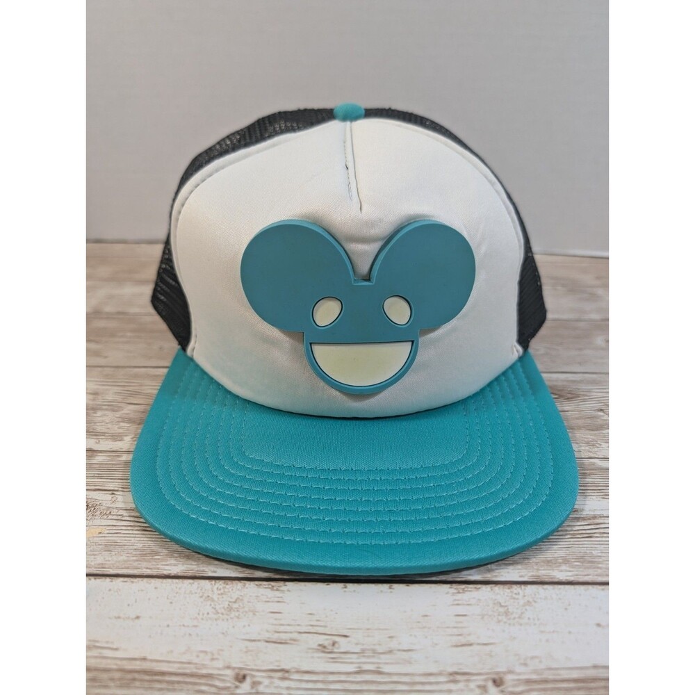DJ Deadmau5 Mens Mint Blue Rubber Patch Logo Trucker Snap Back Hat Cap